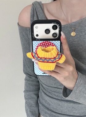 秋冬创意针织毛衣磁吸支架适用iPhone17promax手机壳苹果16Pro可爱卡通15皮质硬壳14日韩个性13大镜框保护套