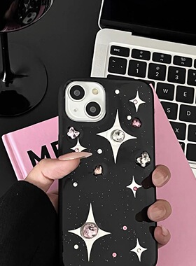 甜酷辣妹风立体水钻星星适用苹果16promax手机壳iPhone15pro新款14pro创意13滴胶12闪钻11全包防摔XS韩风少女