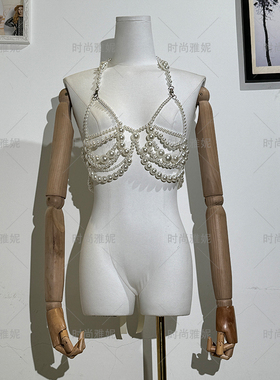 clothes women小众手工白色胸衣绑带抹胸百搭吊带性感珍珠手编性