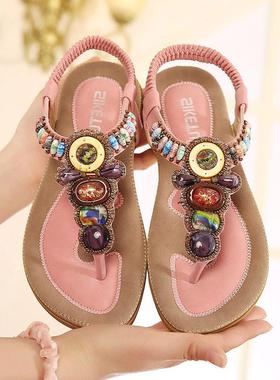 Summer Ladies Leather shoes Woman Beach Flat Sandals Size 44