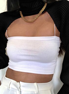 实拍欧美风ins性感辣妹灯笼袖高领针织毛织袖套净色百搭显瘦毛衣