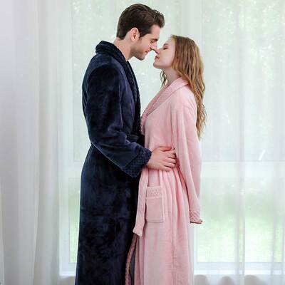 Women Men Long Flannel Bathrobe Sleepwear Night Gown男女睡袍