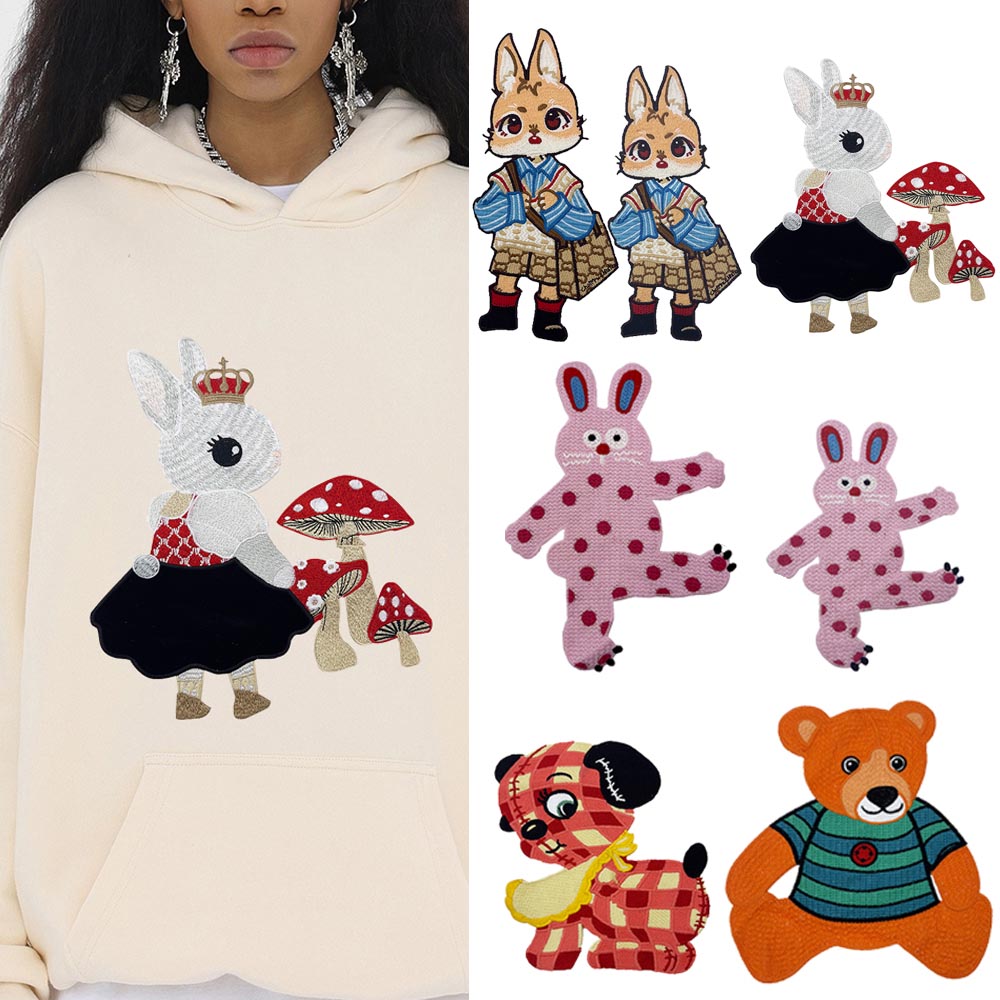 女孩兔子猫小熊狗刺绣布贴辅料