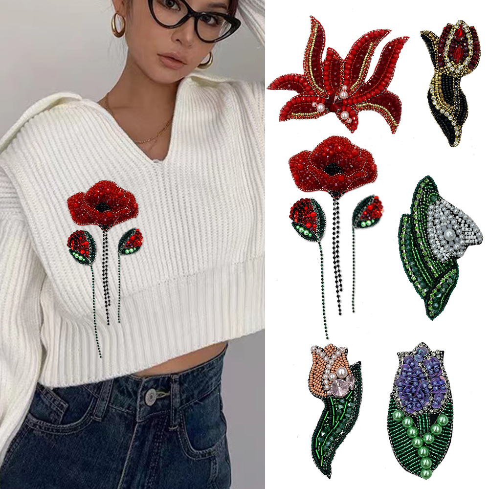 立体水钻花布贴T恤外套破洞辅料