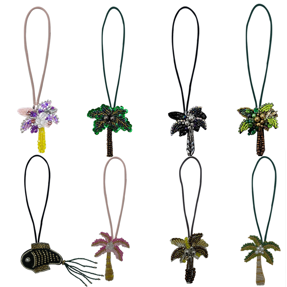 新款手工串珠海滩椰树流苏绿鱼挂件装饰包包书包袋钥匙扣汽车挂件