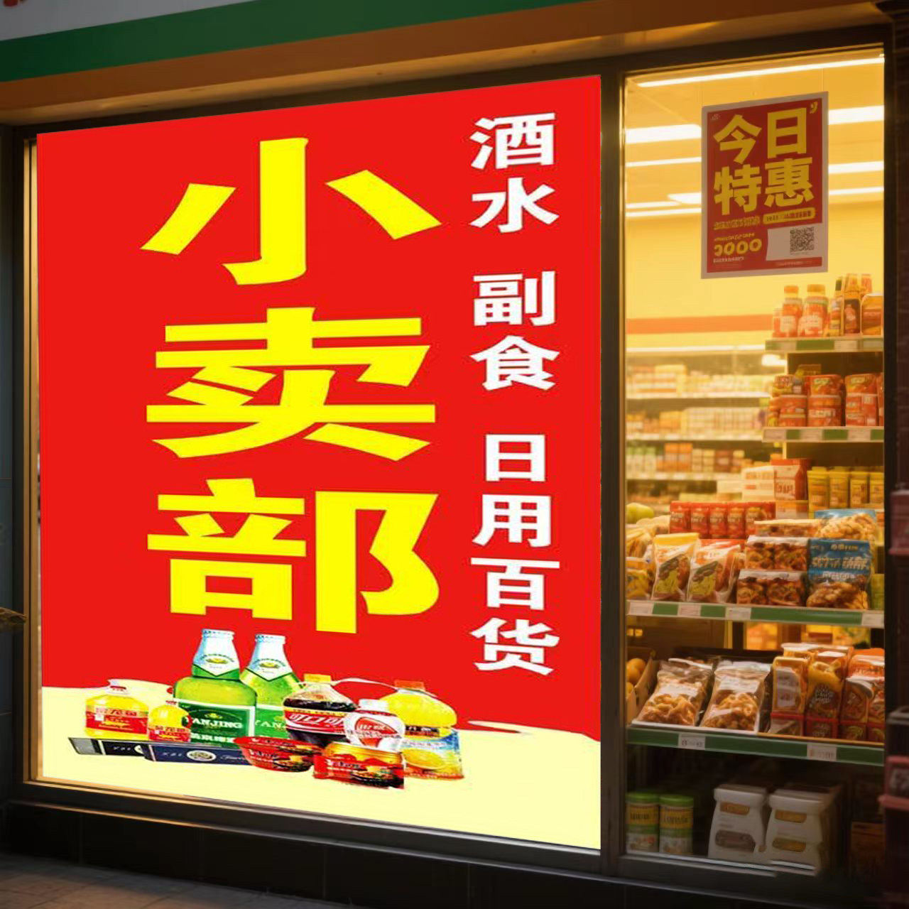超市商店小卖部便利店烟酒店门头招牌防水防晒带粘胶墙贴广告贴纸