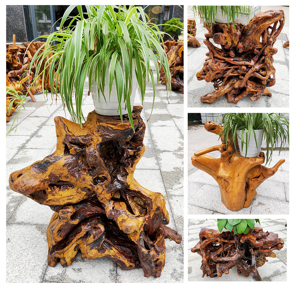 实木落地盆景花架原木树根花几奇石鱼缸底座客厅阳台民宿根雕摆件