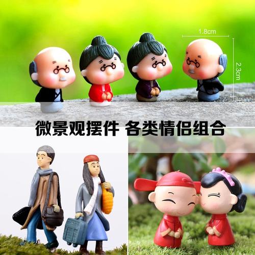 老爷爷奶奶创意卡通人物公仔 多肉植物苔藓微景观生态瓶DIY小摆件