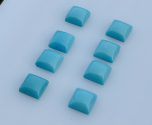 天然原矿绿松石戒面裸石平底公主方6MM镶嵌配石DIY戒指项坠耳钉