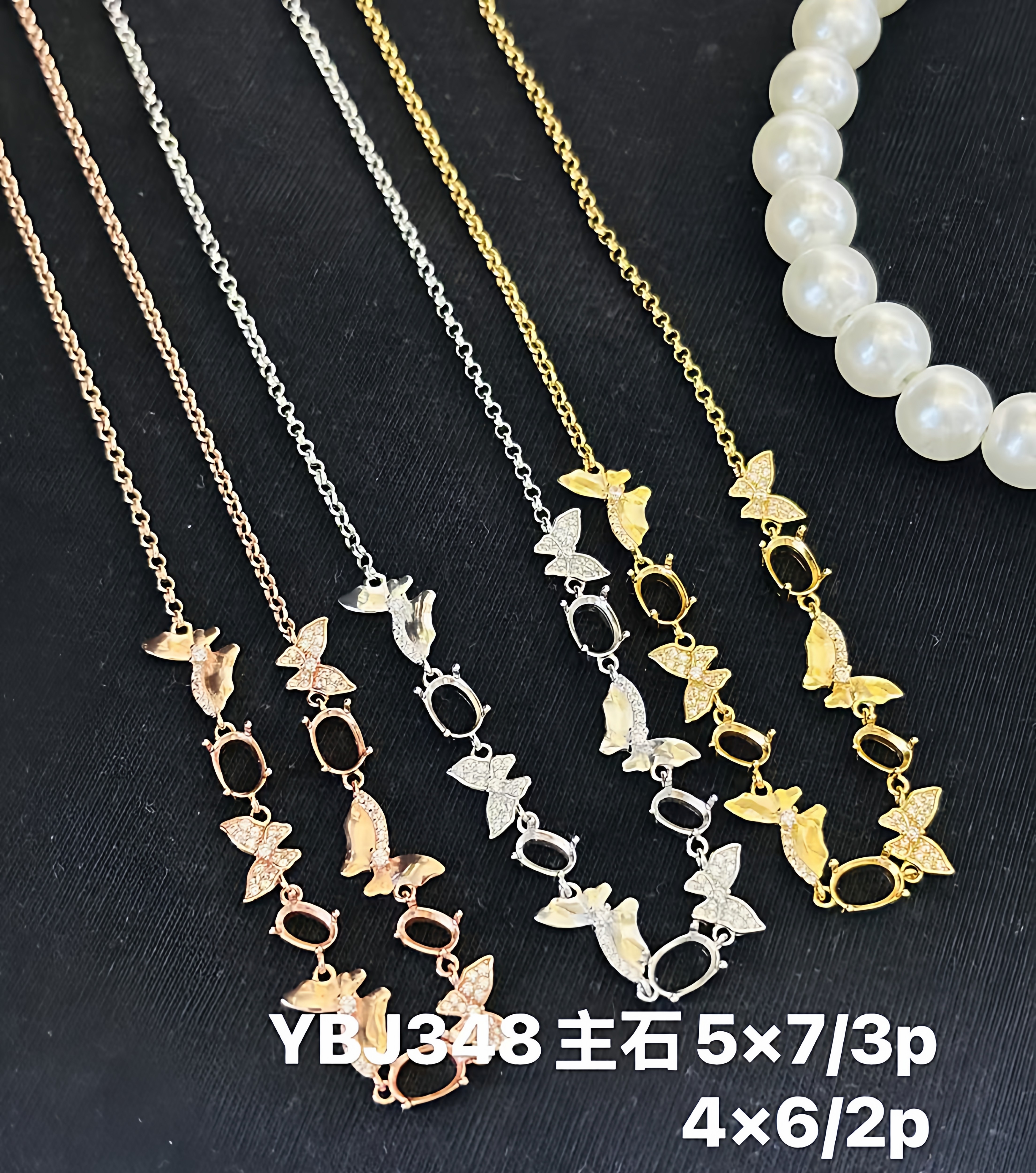 925银镀白金玫瑰金镶嵌空托项链45CM长宝石5*7MM定制DIY首饰新款