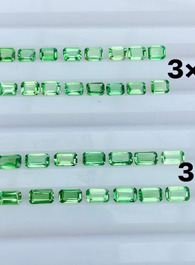 天然原矿翠绿色VS沙弗莱裸石戒面刻面长方3*4-3*5MM镶嵌配石空托