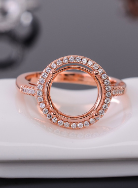 925银镀白金刻面裸石戒指空托