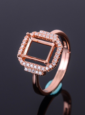 长方形四爪镶嵌镀18k戒指空托