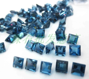 新品天然vvs伦敦蓝托帕石裸石戒面4MM5MM公主方切割镶嵌空托戒指