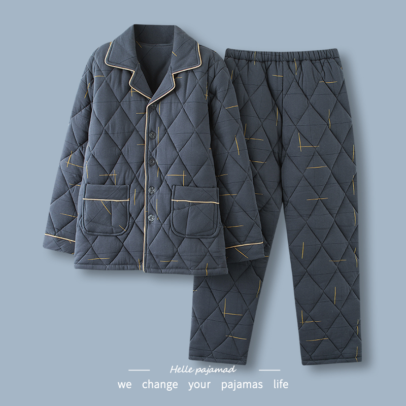 【浪莎】三层夹棉纯棉睡衣男冬季