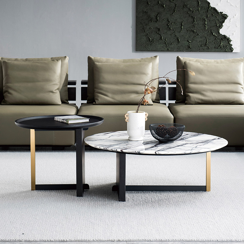 意式轻奢圆形茶几大理石茶桌不锈钢现代简约家用客厅创意小户型