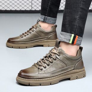休闲板鞋新款5cm2025增高男鞋男款黑色春秋运动防滑真皮皮鞋英伦