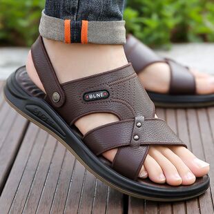 皮凉鞋两用皮夏季沙滩鞋底百塔牛筋男士凉拖鞋青年人头层牛皮休闲