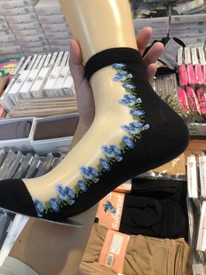 五双装阳光女孩短袜子薄款水晶袜玻璃丝卡丝棉底丝袜防滑碎花