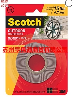美Scotch 411p Outdoor Mounting Tape, 1-inch x 60-inches胶带