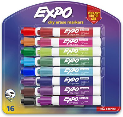 EXPO Low-Odor Dry Erase Markers, Chisel Tip, Vibrant Colors,