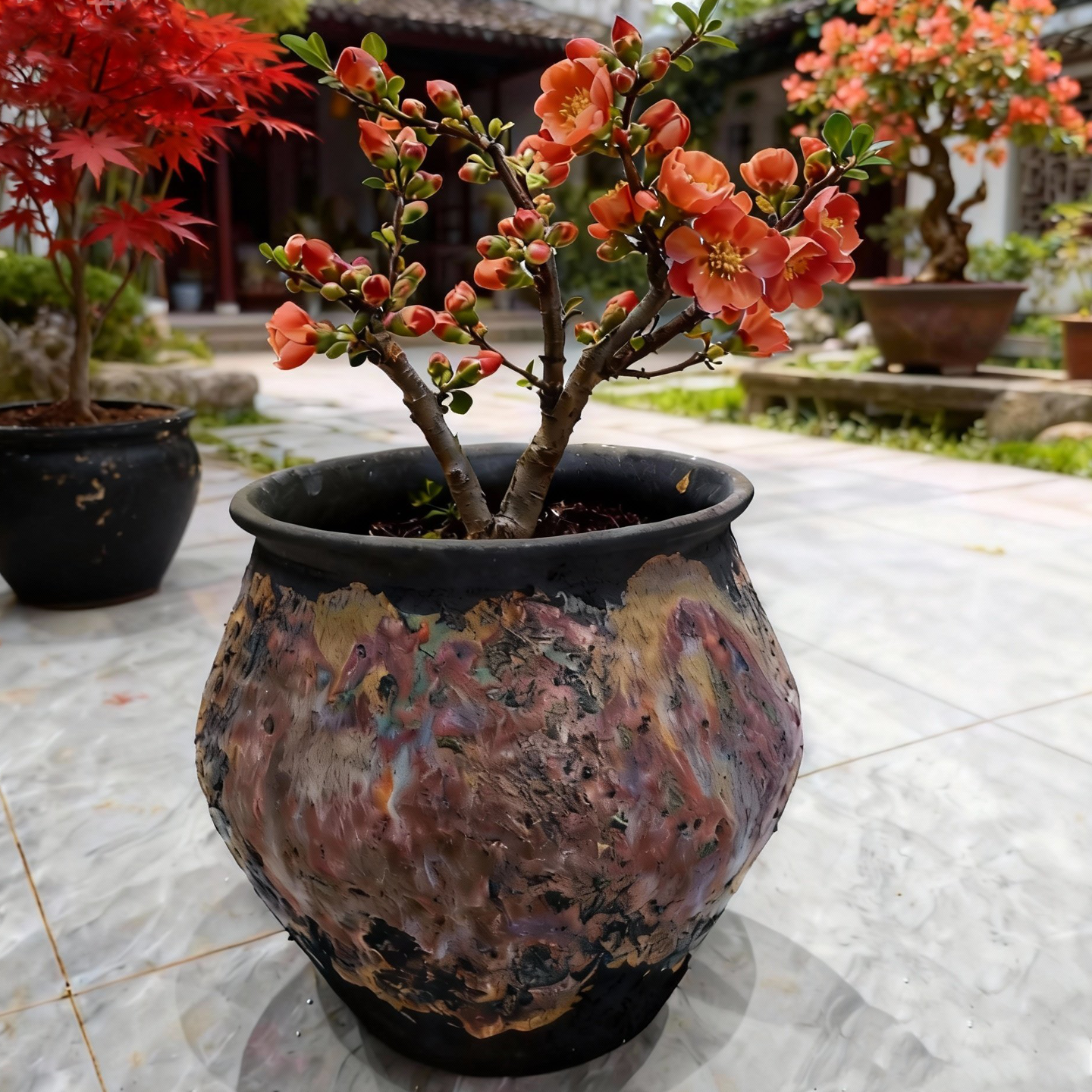 侘寂风新中式家用粗陶圆形高端陶瓷花盆三角梅庭院绿植复古风陶罐,鲜花速递/花卉仿真/绿植园艺,花盆,淘宝优惠券,粉丝福利购,淘宝优惠卷