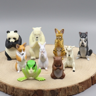 日本正版YELL扭蛋 合掌祈福动物 豹猫哈士奇柯基熊猫模型摆件散货