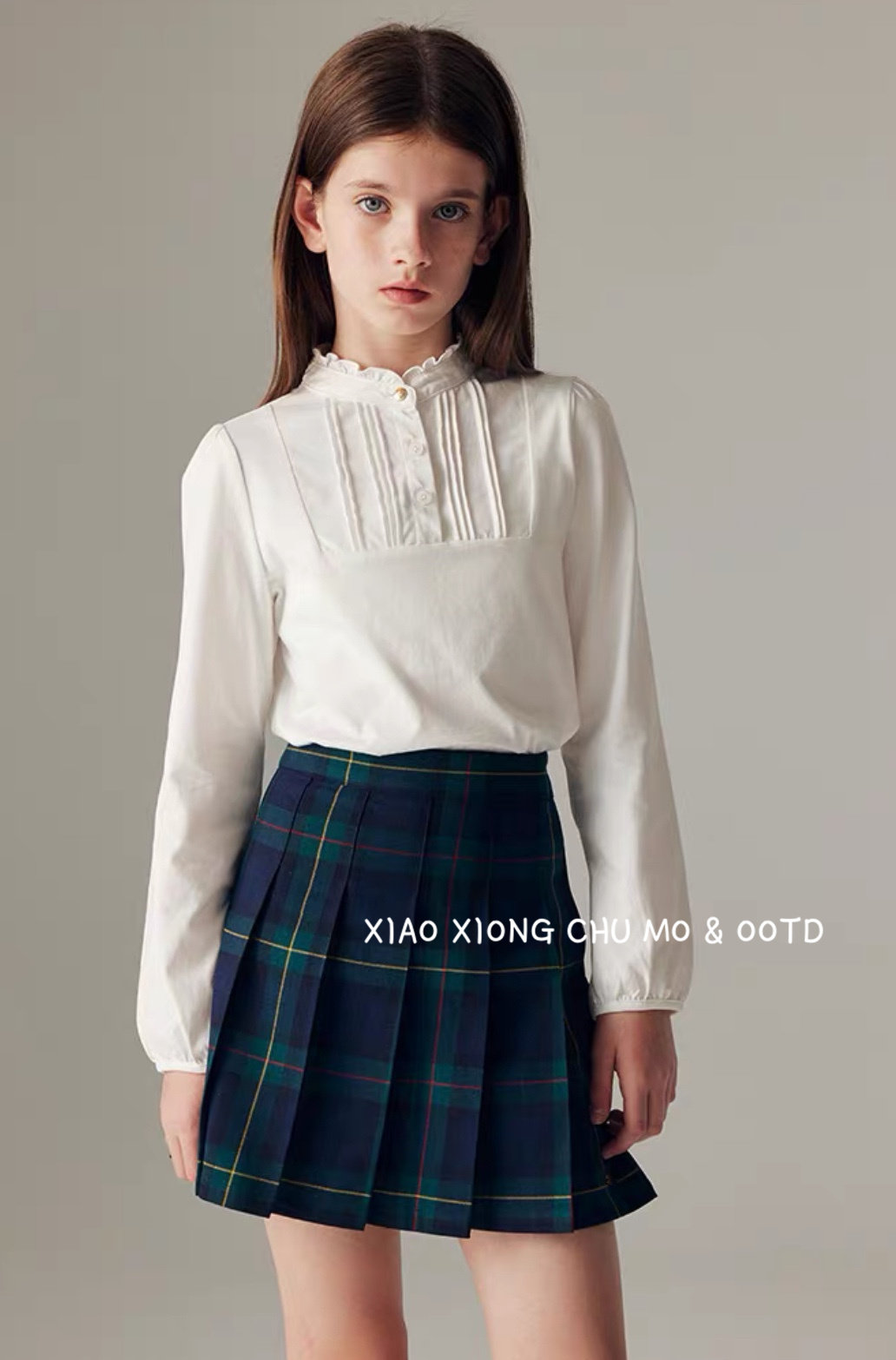 【验货】EK童装24年秋季新品女童学院风长袖T恤立领纯棉衬衫