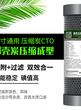 10寸椰壳压缩活性炭净水器滤芯家用RO反渗透纯净水机通用CTO前置