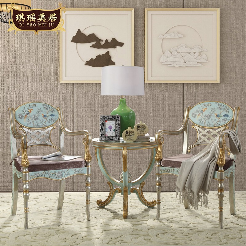 美式实木雕刻描金休闲手绘扶手