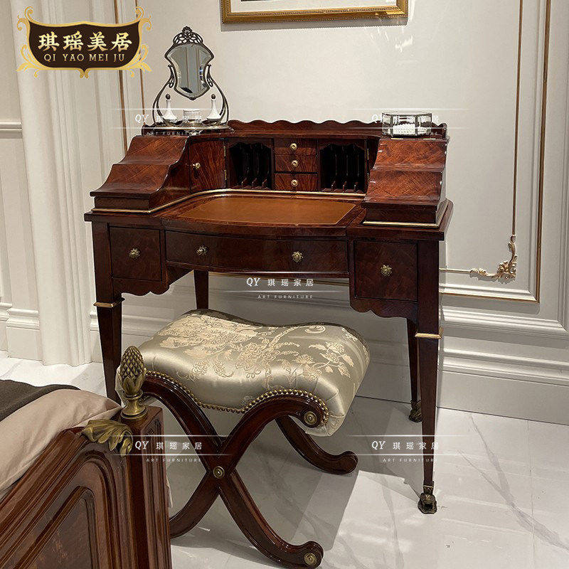 英式古典别墅梳妆台亚历山大桃花心木皮拼花琴台书桌欧美式写字台