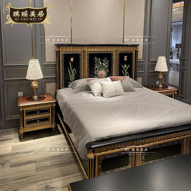 英式古典别墅主卧大床欧式实木艺术彩绘双人床法式宫廷1.8米婚床