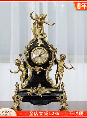 美式黑色陶瓷配铜玄关装饰摆件欧式古典样板台灯烛台座钟装饰品