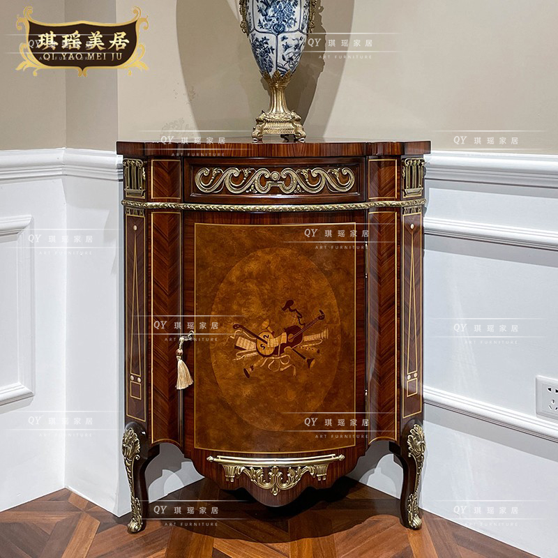 亚历山大古典桃花芯实木墙角装饰柜欧式三角柜法式别墅餐边转角柜