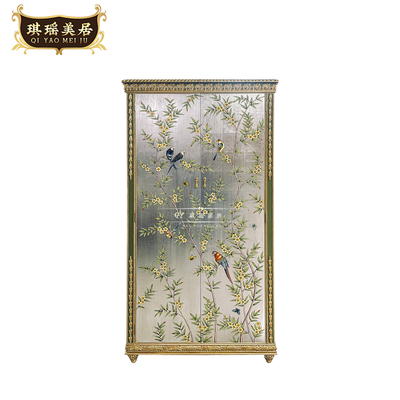 琪瑶家居法式奢华银箔手绘花鸟双开门衣柜卧室装饰柜储物柜
