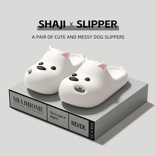 潦草小狗女士拖鞋女款可爱西高地2026新款夏季外穿洞洞鞋情侣拖鞋