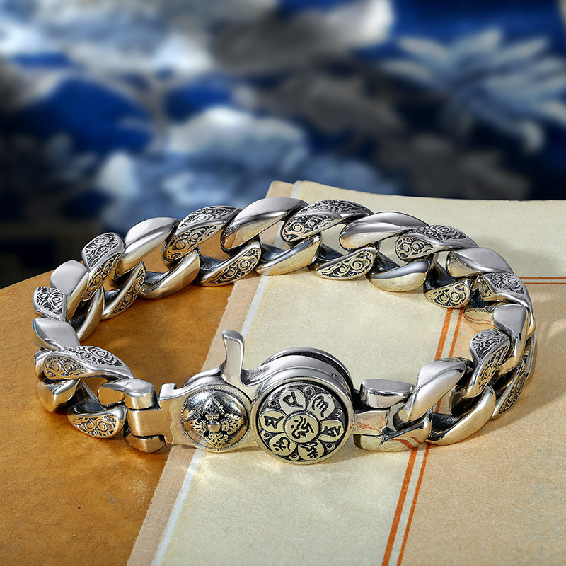 创意手工祥云环套环转盘手链纯银男生粗狂银饰个性型男国潮百搭款