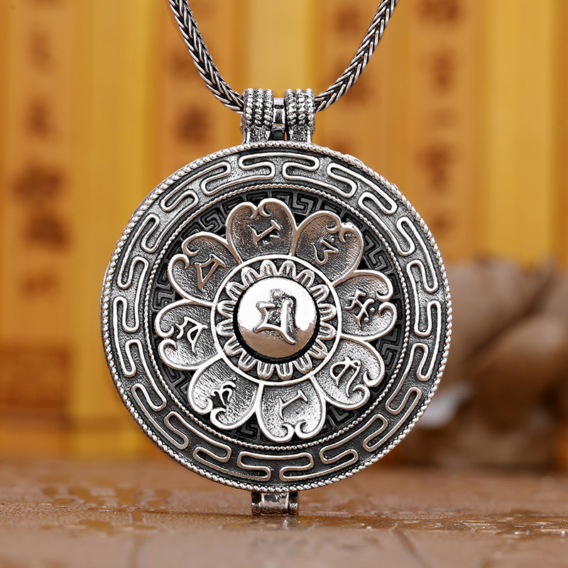 镂心银饰空心装东西吊坠纯银复古风男女吊坠创意可打开盒子圆盒