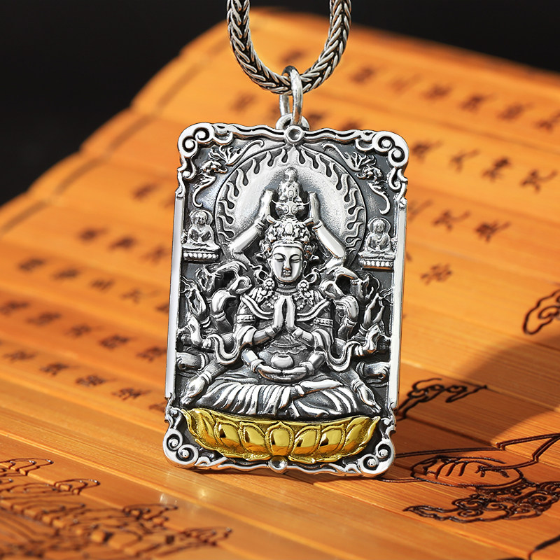 99足银十二生肖本命佛吊坠纯银男士霸气个性国潮复古时尚百搭项链