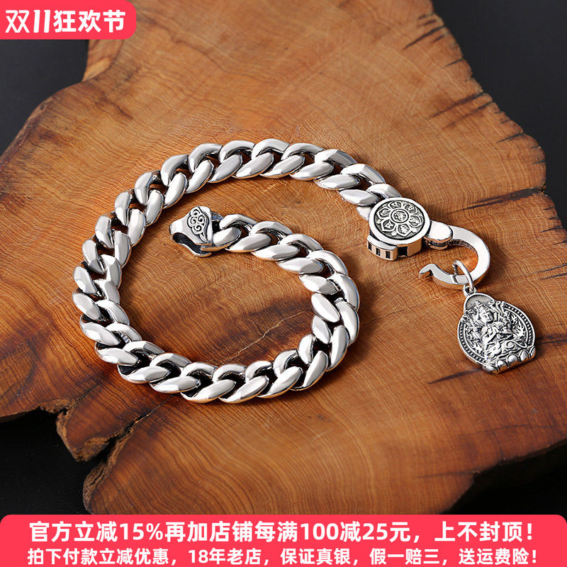 韩版扁环套环弹扣手链纯银男士潮男个性百搭时尚复古男女ins高级