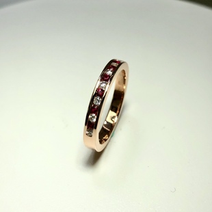 18k玫瑰金镶嵌天然红宝石戒指指环轨道镶工艺排戒可定制不同尺寸