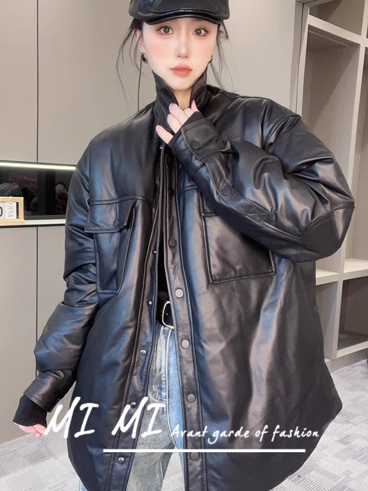 现货 长袖绵羊皮羽绒服单排扣中长款皮羽绒女2025秋冬新款女装
