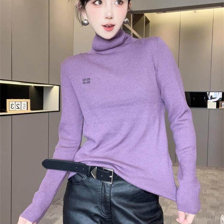 超细羊毛衫女秋冬2024新款欧洲站女装字母刺绣打底衫高领长袖上衣