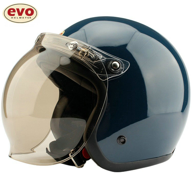 台湾EVO精装石墨蓝复古安全帽电动摩托车头盔男女3/4盔保暖冬季