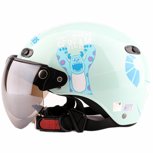 台湾EVO大臉毛怪浅绿电动摩托车头盔3c认证安全帽防紫外线四夏季