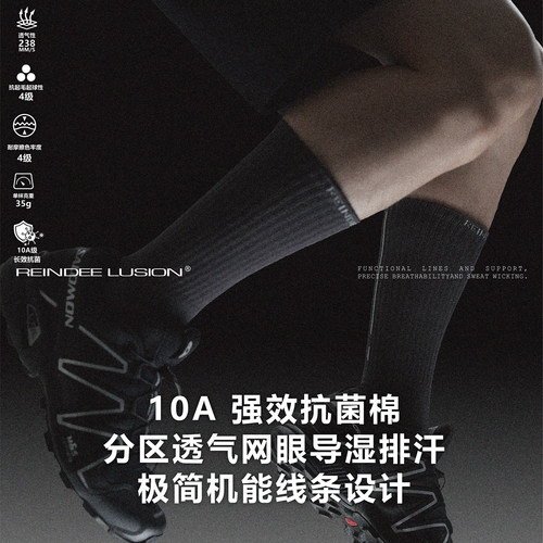 RL | REINDEE LUSION 极简线条10A抗菌棉透气网结构Slogan长袜2色