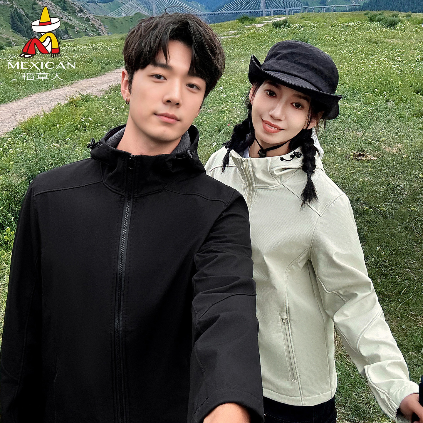 稻草人软壳冲锋衣情侣款2025加绒加厚保暖防风防水女外套登山服男