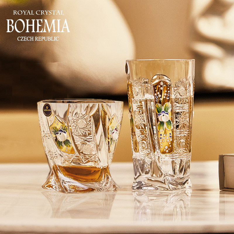bohemia捷克原装进口水晶玻璃威士忌杯洋酒杯水杯啤酒描金珐琅花