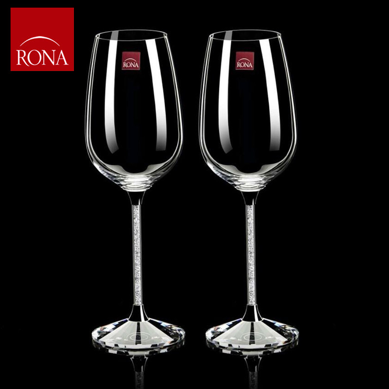 捷克进口洛娜RONA水晶玻璃钻石美腿红酒杯2个礼盒装高脚杯