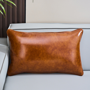 头层牛皮腰枕美式简约大靠包高档客厅沙发真皮抱枕办公室护腰靠垫